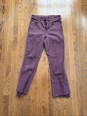 MOTHER Eggplant Cropped Ankle Jeans with Frayed Hem